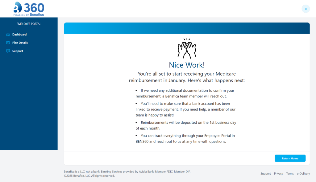BEN360 Medicare confirmation page
