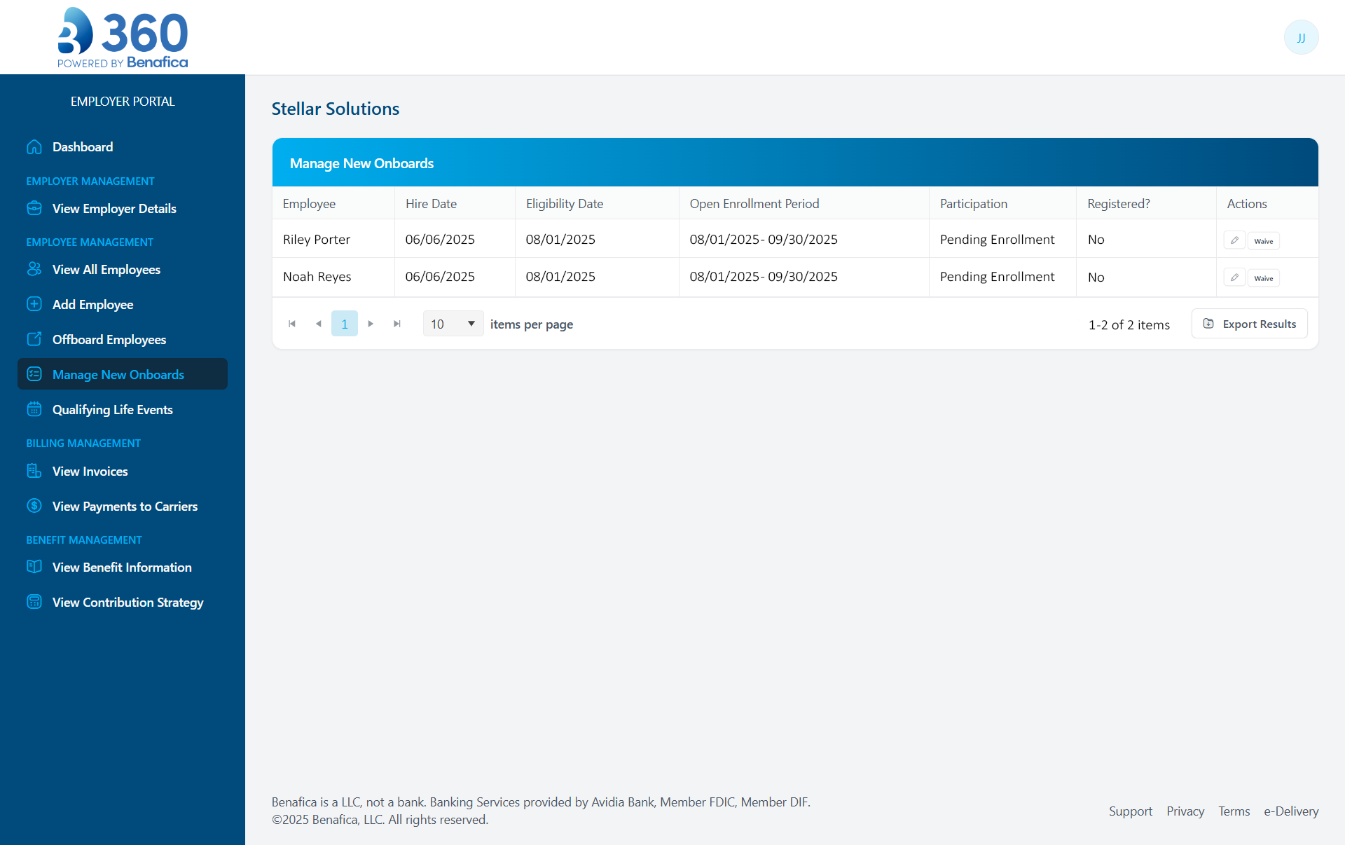 Employer - Manage New Onboards