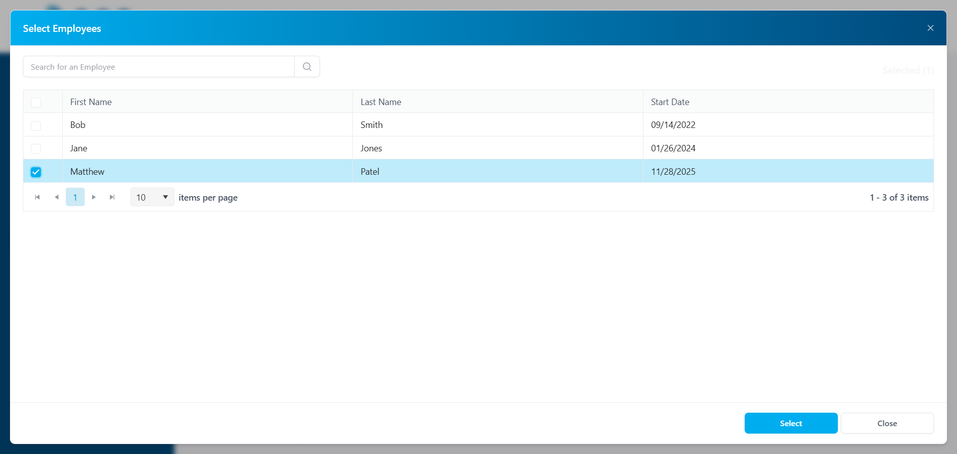 Select employee to offboard